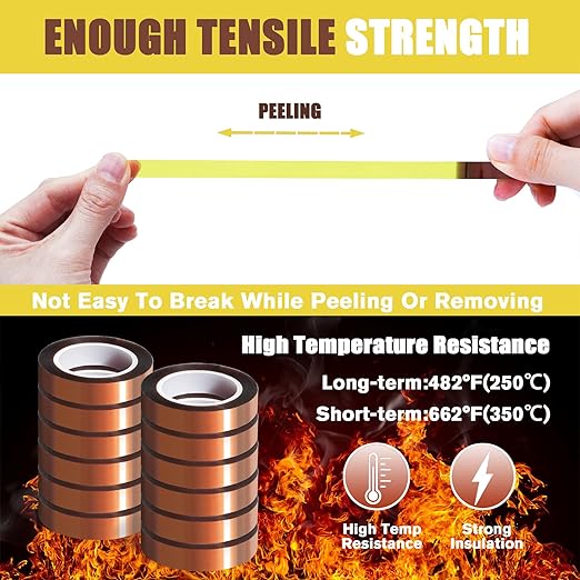 12 Rolls 10mm x16m(52FT) Heat Tape High Temperature Heat Resistant Tape Heat Transfer Tape for Heat Sublimation Press Vinyl,No Residue