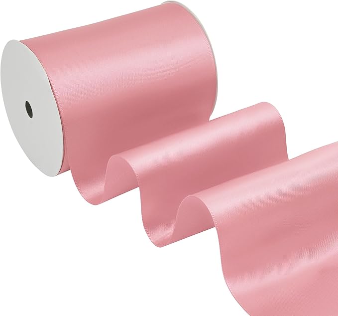 Pink Satin Ribbon 4 Inch X 15 Yards Solid Color Double Faced Ribbons Perfect for Crafts Wedding Decor Bow Making Arts Sewing and More