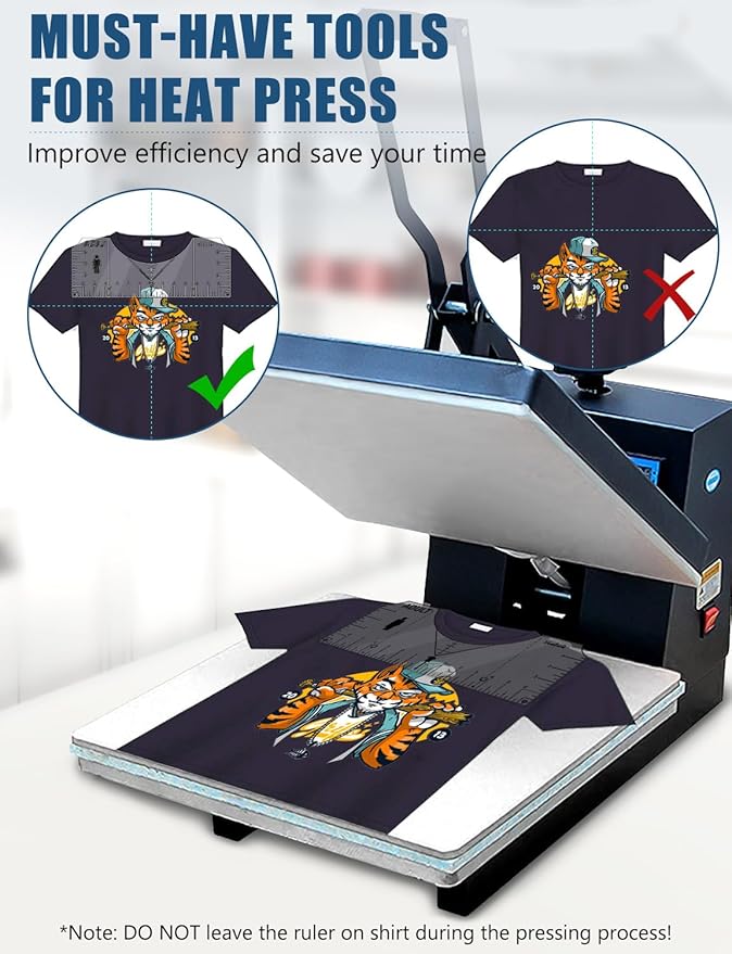 Vowlove T-Shirt Ruler Guide Alignment Tool to Center Designs, All Size Tshirt Measurement Tool for Heat Press Accessories, Left Chest Logo, DTF, Sublimation Blanks, Heat Transfer Vinyl HTV