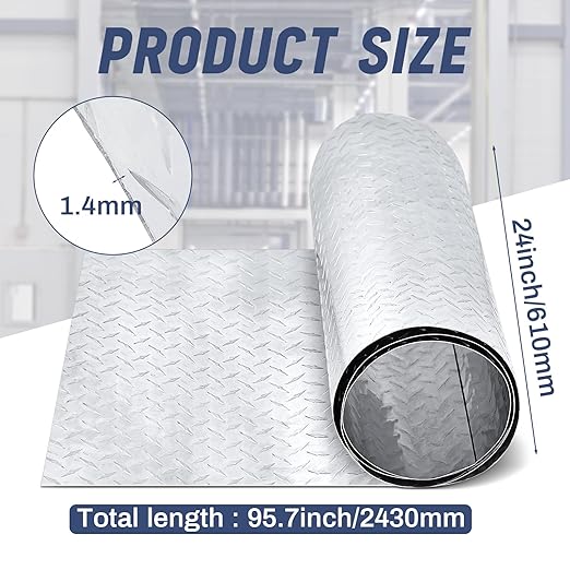 Diamond Plate Sheet Metal Heavy Duty Tread Aluminum Sheet Diamond Tread Plate for Wall Covering, Cargo Trailer, RV and More(24 x 96 Inch,Silver)