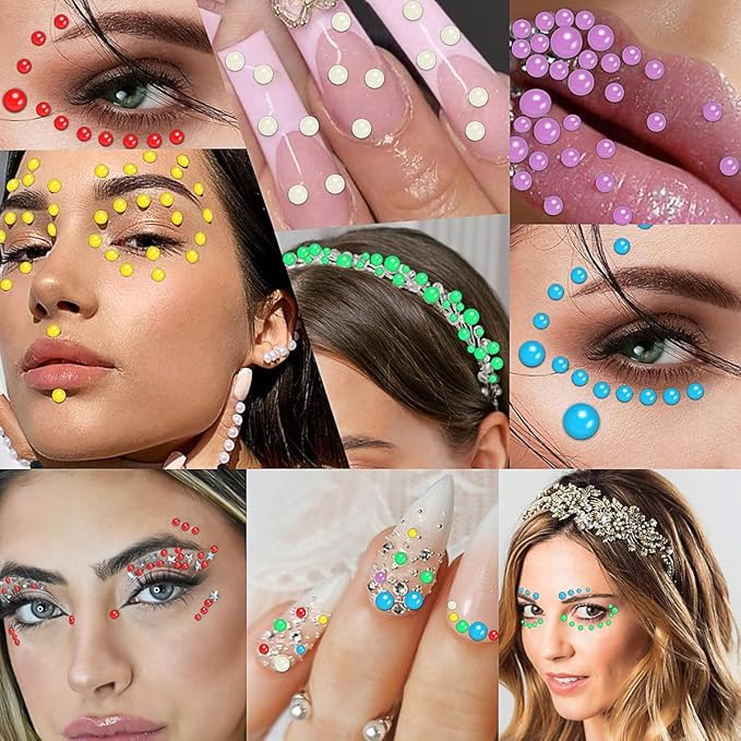 3090 Pcs 4 Sheets Pearl Rhinestone Stickers 3/4/5/6 mm Self Adhesive Craft Rhinestones Gems for Face Eyes Makeup Hair Body (Color_pearl-3/4/5/6mm)