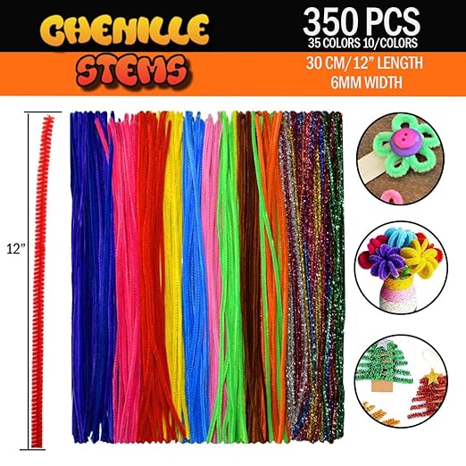 Performore Colorful Pipe Cleaners Craft Set 350-Pack Chenille Stem Wires in 35 Bright Colors 5mm Thick Reusable Twistable Fuzzy Sticks DIY Art Supplies for Kids & Classrooms