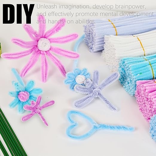 Jolbndcv Pipe Cleaners Flowers Craft Kit,521Pcs Pastel Pipe Cleaners DIY Chenille Stems Makiflower stemsng kit with Flower Stems and Tape