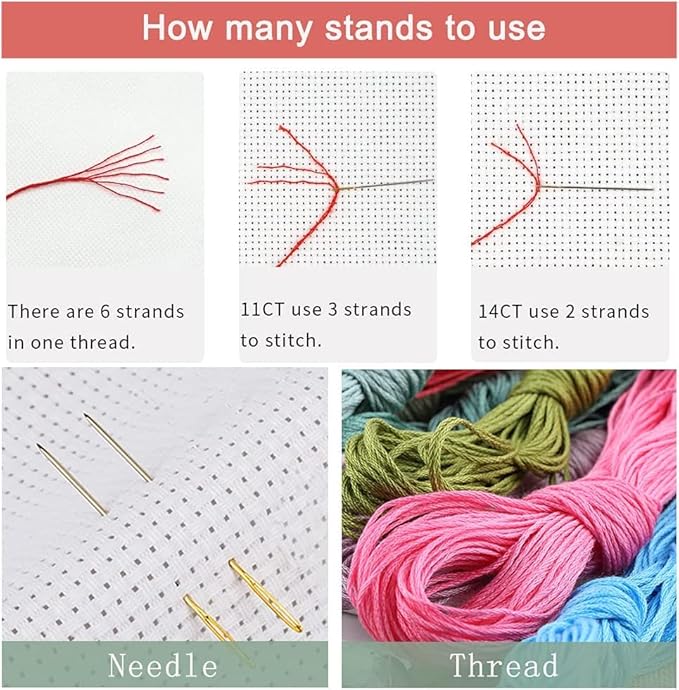 Leczany Cross Stitch Stamped Kit for Adults or Kids - Two Parrots | DIY Embroidery Starter Patterns Craft Kit Needlepoint for Beginner | 11CT, 3 Strands | 14.2x14.2 inches