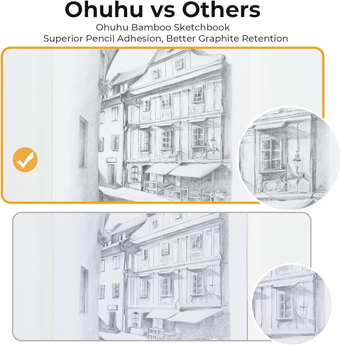 Ohuhu 9x12 Tear-Resistant Sketch Book - Bamboo Fiber Drawing Sketchbook - Top Spiral-Bound Sketch Pad - 100 Sheets Sketching Book - 79 lb/110 gsm - Acid-Free Art Drawing Painting Paper for Artists