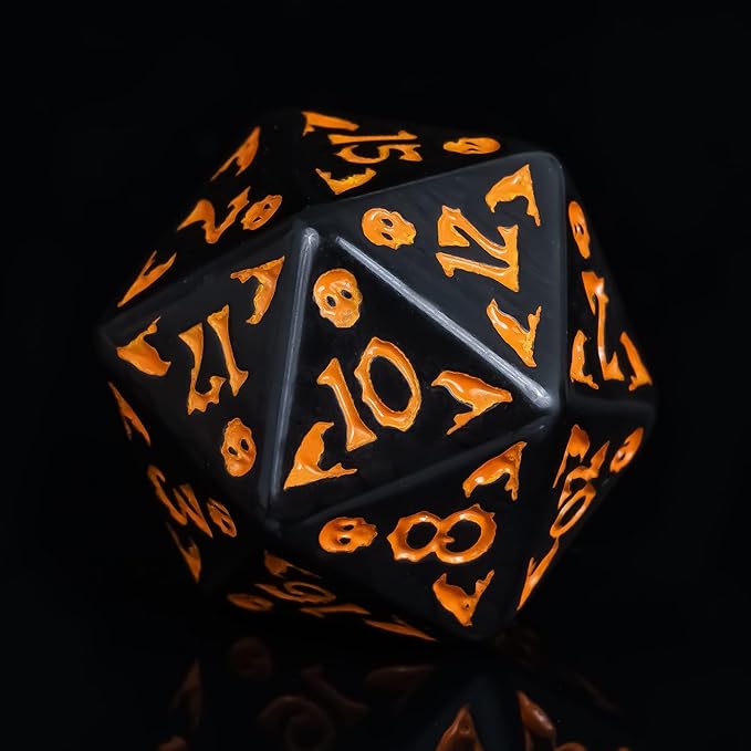 7-Die DND Dice Set Halloween Pattern Polyhedral Dice Set with Leather Bag, Skull Dice D&D Dice Set for RPG Table Games (Halloween Pattern-Black)