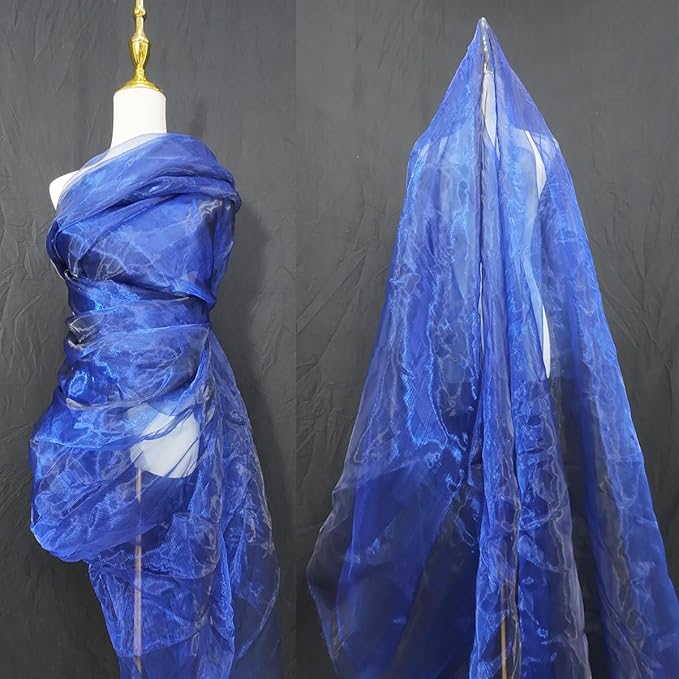 Two-Tone Iridescent Holographic Organza Fabric - 5.5 Yards | Lightweight Sheer Gauze Voile Tulle | for Dresses, Party Decor, DIY Crafts, Shiny Backdrops(Sapphire Black)