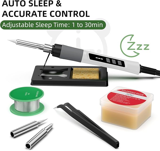 Soldering Iron Kit, 190W Soldering Gun, 110V LED Solder Kit for Electronics, Adjustable Temperature 356-932℉, Includes Solder Wire, Sucker, Tips, Stand, Tweezers, Paste and Solid Wood Box, White