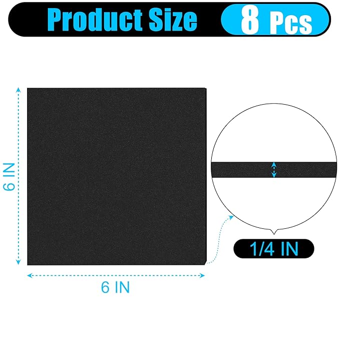ToLanbbt 8 PCS Adhesive Foam Padding Sheets Closed Cell Neoprene Foam Sheet 1/4" Thick, 6" x 6" Self Stick Insulation Anti Vibration Pads Anti-Slip for Furniture, Cars, Speakers, DIY