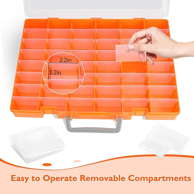 Bluedale 2 Pack 48 Grids Large Plastic Organizer Box with Adjustable Dividers, Beads Storage Containers Compartment Tackle Box Case for Crafts Hobby Small Parts Fishing Seeds Jewelry (Orange)