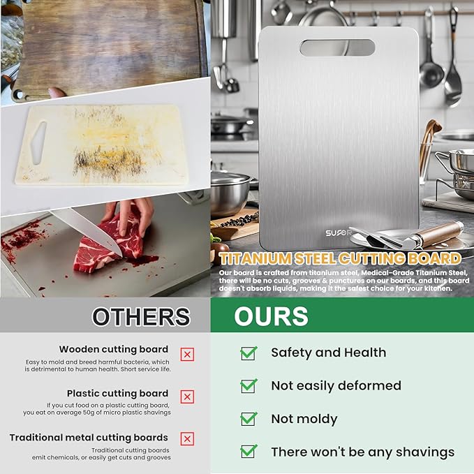 2 Pack Titanium Cutting Board - 100% Pure Titanium Cutting Boards For Kitche,Easy to clean, Double-sided food-grade Cutting Board For Cutting Meats, Fruits And Vegetables,13 * 9