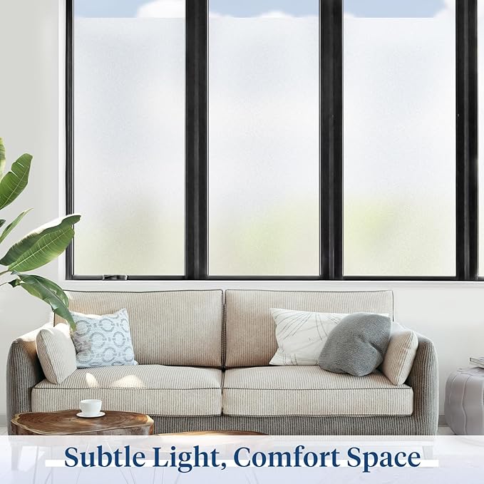 Haton Window Privacy Film Frosted Glass for Bathroom, Static Cling UV Sun Blocking Window Clings, Opaque Decorative Coverings Removable Sticker Heat Control Tint for Home Door, Pure 23.6" x 118.1"