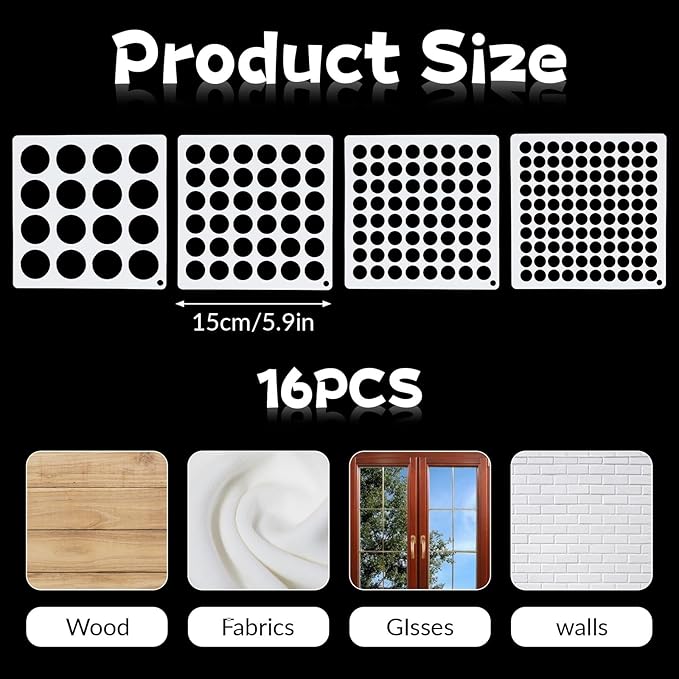 16 Pcs Circle Stencils for Drawing,Polka Dot Stencils Round Geometric Stencil for Painting Mixed Media Assorted Size Circle Stencil for Painting On DIY Card Wood Furniture Pillow Wall Scrapbook