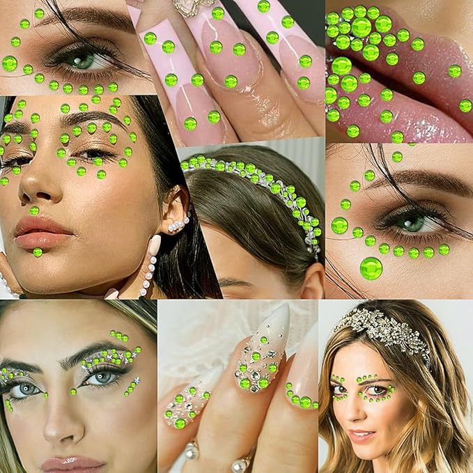 3090 Pcs 4 Sheets Rhinestone Stickers 3/4/5/6 mm Self Adhesive Craft Rhinestones Gems for Face Eyes Makeup Hair Body (Green-3/4/5/6mm)