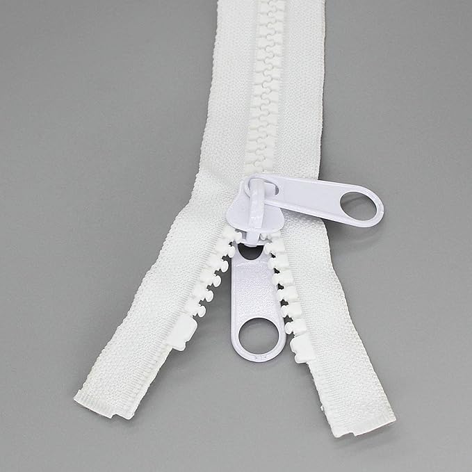 Leekayer #10 Heavy Duty Zippers Separating Large Plastic Zippers White Tape with Double Pull Tab Slider, for Sewing,Sleeping Bag, Boat, Canvas, Cover, Trampoline, Dog Bed,Tent (72" 1pcs)