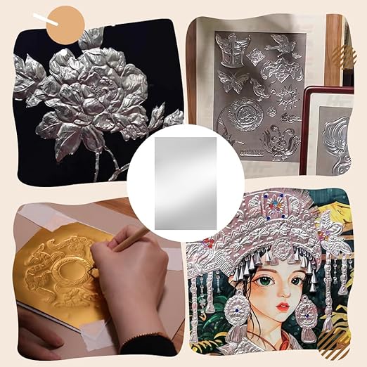 PH PandaHall 50 Sheets Aluminum Foil Sheets 7.8x11.8 Inch Metal Sheet Deco Foil for Embossing Metal Tooling Painting Classroom Embossed Art Project Home Ornamnet DIY Crafts, 70um Thick, Silver