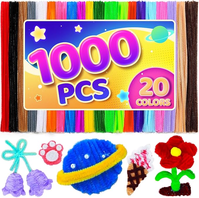 Eppingwin 1000pcs Pipe Cleaners, Multi Colored Pipe Cleaners Craft Supplies, 20 Colors Chenille Stems for DIY Arts Crafts Project (Multi-Colored)