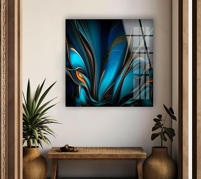 My Photostation.com Round 31,5'' Orange & Blue Abstract Glass Wall ArtTempered Glass Printing Wall Decor Large Wall Art Wall Hangings