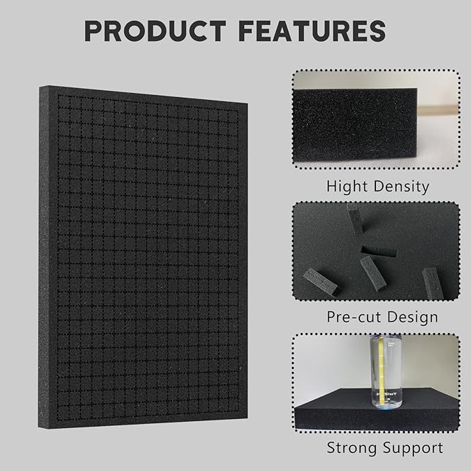 Pick and Pluck Foam Sheets, 2Pcs 16 x 12 x 1 Inch Pick Apart Foam Insert for Camera Storage, Crafts, Tool Box, Storage Drawer