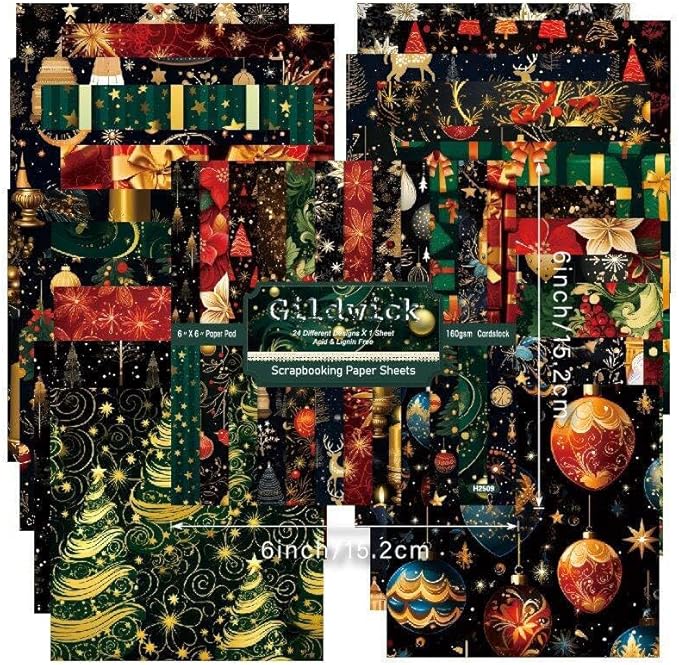 Chritmas Scrapbook Paper Ballon Ribbon Festival Patterned Paper 6×6,24 Sheets Single-Sided Scrapbooking CardStock Papers Pad for Holiday Cardmaking DIY Origami Journaling Papers.
