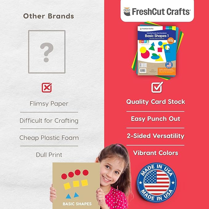 Basic Shapes 1: Circles, Triangles, Squares, Ovals, 676 Pieces US Made Card Stock Punch Out Geometric Shapes in 3 Sizes and 4 PRIMARY Colors for Math, Pattern Play and DIY Crafting