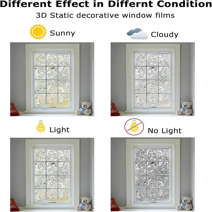 LEMON CLOUD Window Film, Decorative Window Privacy Film, 3D Stained Glass Window Sticker,Anti-UV Sun Blocker Heat Control for Home(Rainbow Tulip Design,17.5 x 118.1 inches)