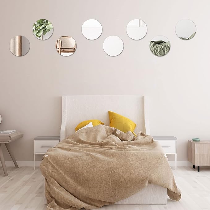 DARENYI Glass Round Mirror Tile, 6 inch Self Adhesive Mirror Sticker Small Circle Mirror Sheet for DIY Crafts, Glass Mirror Plates Trays for Wedding Table Centerpieces Walls Decor