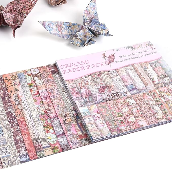 Origami Paper Kit 50 Sheets 70GSM 6 Inch Square Double Sided Color 50 Vivid Japanese Washi Chiyo Colors for Hand Crafts Origami Paper Arts Creativity.Flower Fairy