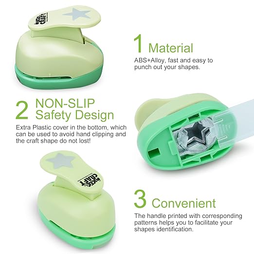 UCEC Star Hole Paper Punch, Star Lever Puncher for Crafts, 1 Inch Craft Punch, 5/8 inch Hole Punch Shape, 3/8 inch Paper Punch for Crafting