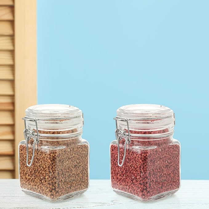 MIDELONG Spice Jars, 3oz Square Glass Jars with Hinged Glass Lid, Empty Spice Containers, Leak Proof Rubber Gasket for Home Kitchen Arts Crafts Decoration Snack Foods and Sauces, Pack of 2