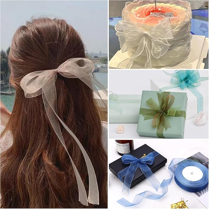 Ribbon for Gift Wrapping 3/4 inch Ivory Sheer Organza Ribbon for Flower Bouquet Tulle Thin Chiffon Ribbons for Wedding Invitations Christmas Halloween Presents Decorations Crafts 50 Yards