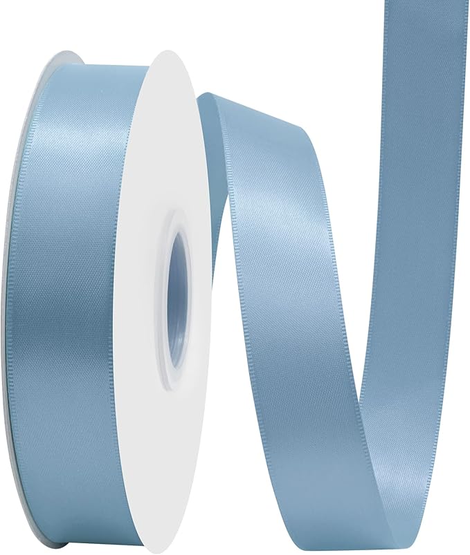 Dusty Blue Satin Ribbon 1" X 50 Yards Solid Color Double Faced Ribbons Perfect for Crafts Wedding Decor Bow Making Arts Sewing and More
