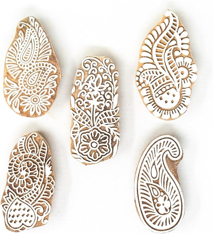 Wooden Stamp Block, Printing Stamp Design Set | Block for Printing Saree Border | Dresses, Craft Card Making, Scrapbook, Clay Pottery | Set of 5 | Hashcart®