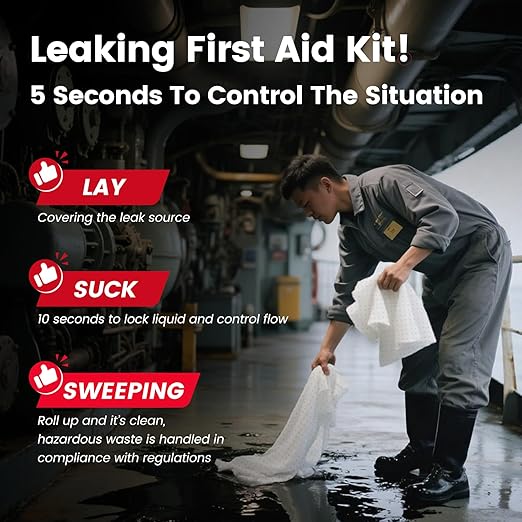 Oil Absorbent Pads Roll | 16"x20" Oil-Only Spill Mat 100-Pack | Industrial Spill Control for Oil & Fuel(16 Gal/Box) | Repels Water Absorbing Rolls