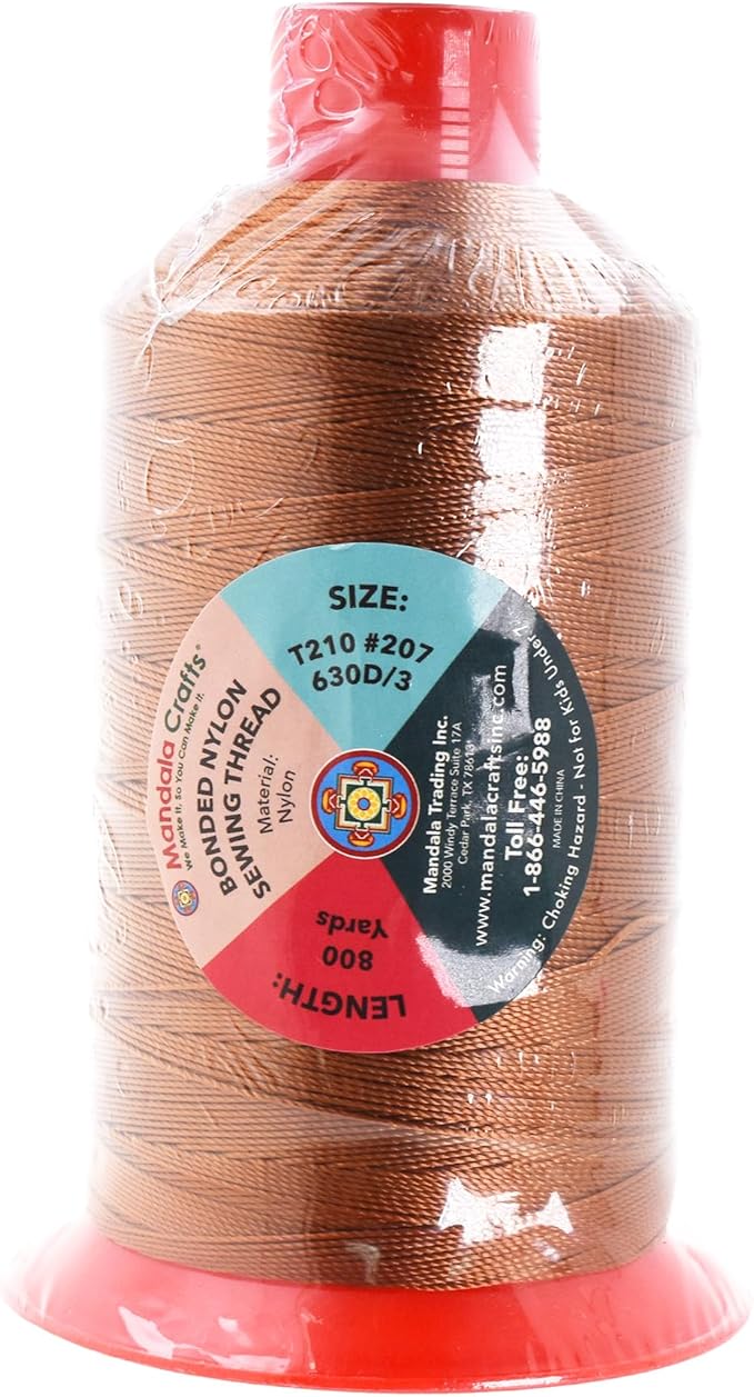 Mandala Crafts Bonded Nylon Thread Bourbon Brown Heavy Duty Sewing Threads - 800 YDs Size 207 630D T210 Tex 210 Thread for Leather Jeans Weaving Outdoor Marine Upholstery Threads
