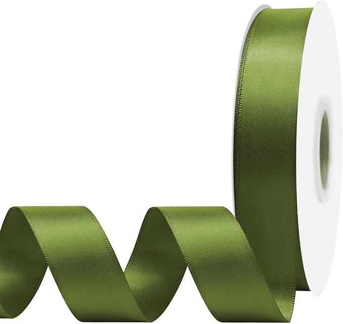 Moss Satin Ribbon 7/8" X 50 Yards Solid Color Double Faced Ribbons Perfect for Crafts Wedding Decor Bow Making Arts Sewing and More