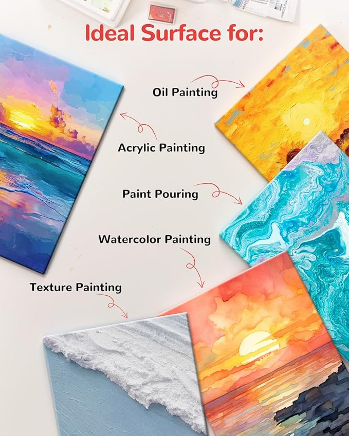 Canvas Boards for Painting 60 Pack, 8x10 Inch Painting Canvas Panels, 100% Cotton White Blank Art Supplies for Acrylics Oil Watercolor Tempera Paints