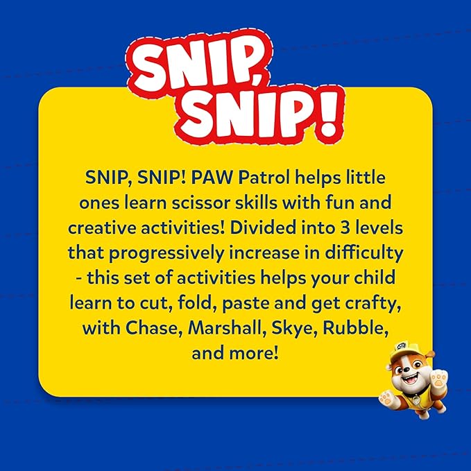 Skillmatics Scissor Skills Activity Book - Snip Snip PAW Patrol, Stocking Stuffers, Preschool Cutting & Creative Activities, Felt Craft Kit, Fine Motor Skills, Christmas Gifts for Ages 3, 4, 5, 6, 7