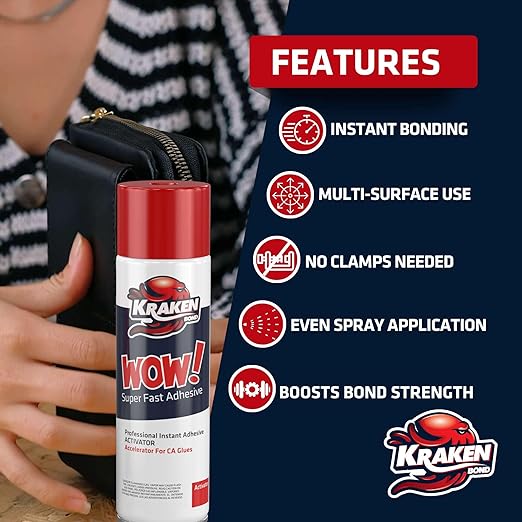 KRAKEN BOND Wow! Spray Adhesive Activator(1X16.9 Oz.) - Cyanoacrylate Super Glue Accelerator Spray for Plastic, Metal, Wood & PVC, CA Glue Activator | 1 Pack