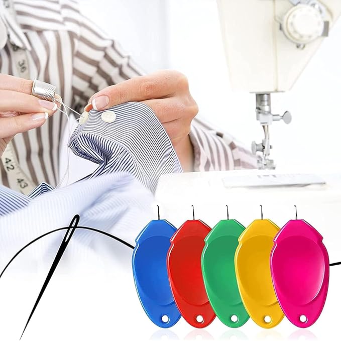 TOOVREN 12PCS Needle Threader for Hand Sewing Plastic Wire Hook Simple Threader for Needles Small Eye Easy Needle Threaders Tool for Sewing Machine Crafting Color Random