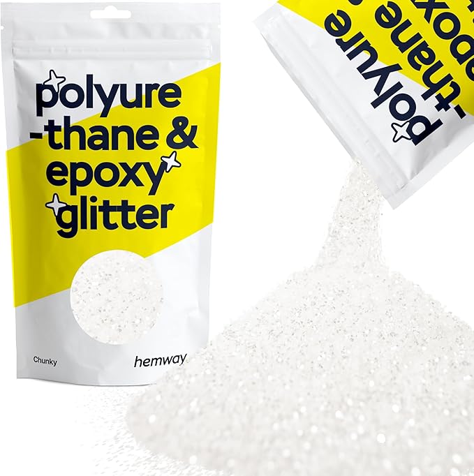 Hemway Polyurethane & Epoxy Resin Glitter 100g / 3.5oz Metallic Crystal Flake Additive for Flooring Jewelry Tumblers Glass Pigment - Chunky (1/40" 0.025" 0.6mm) - White Iridescent