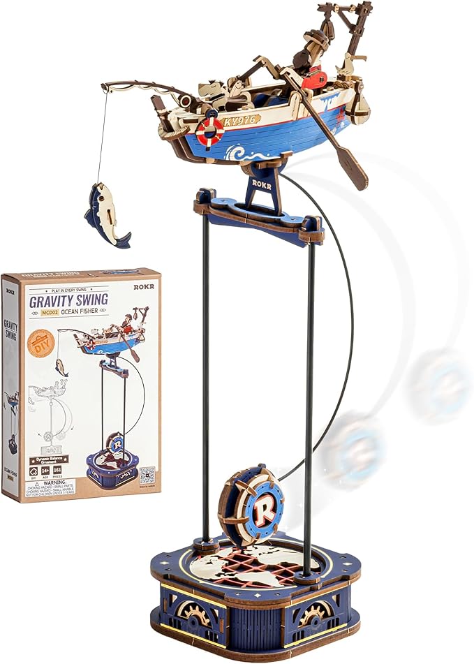 ROKR 3D Wooden Puzzles for Adults,Gravity Swing Ocean Fisher Model kit, 161Piece 3D Puzzles for Adults