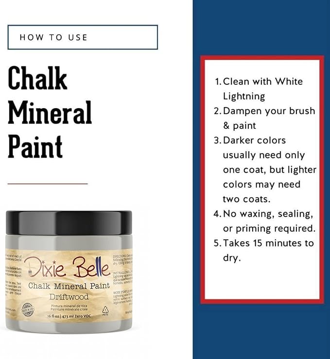 Dixie Belle Paint Company Chalk Finish Furniture Paint - Driftwood (16oz) - Matte Light Gray Chic Chalk Mineral DIY Furniture Paint