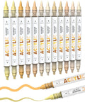 Guangna 12 Skin Tone Dual Tip Acrylic Paint Markers, Brush Tip & Chisel Tip Acrylic Paint Pens for Rock, Wood, Glass, Paper, Coloring Book, Ceramic, Canvas, Water-Based Ink