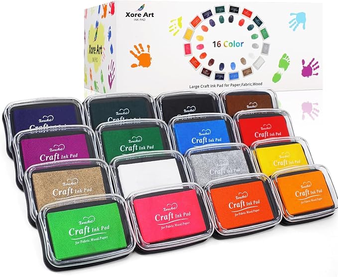 Large Finger Ink Pads for Kids Washable Craft Ink Stamp Pads, 16 Color DIY for Rubber Stamps, Paper, Scrapbooking, Wood Fabric, Best Gift for Kids(Each Sponge Size 2.87"X1.77")