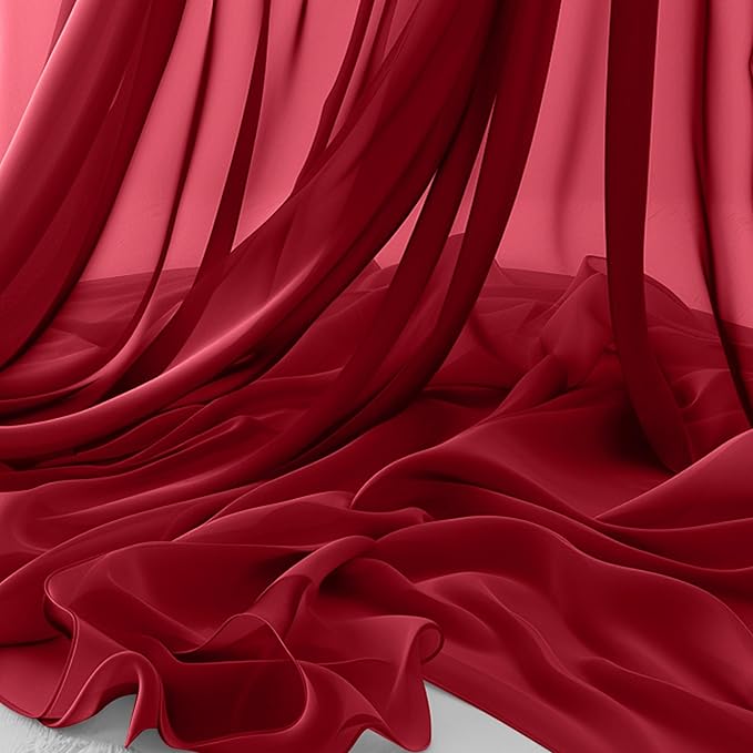 Horbaunal Burgundy Chiffon Fabric by The Yard, 5 Yard Continuous Sheer Fabric 59" Wide Soft Draping Fabric for Wedding Arch Draping Party Backdrop DIY Sewing