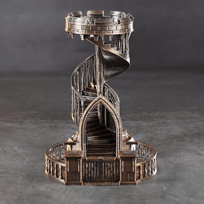 AUSPDICE Dice Rolling Tower and Tray Retro Castle Mold Color for Tabletop Games, D&D and RPG Games (Bronze Color)