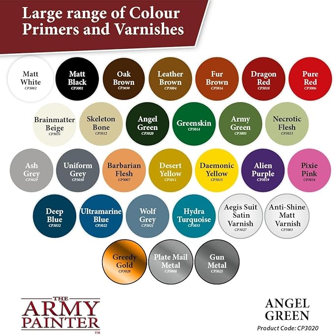 The Army Painter Colour Primer Angel Green, 400 mL Acrylic Spray Primer, Spray Paint Basecoat for Miniature Priming, Tabletop Roleplaying, Boardgames, and Wargames Miniature Modelling