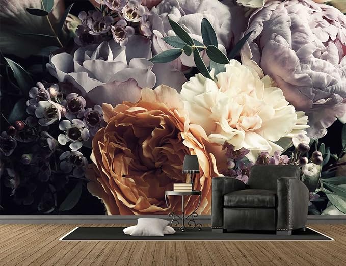 Floral Wallpaper Mural for Bedroom Orange Flower Wall Mural Living Room (not self-Adhesive)
