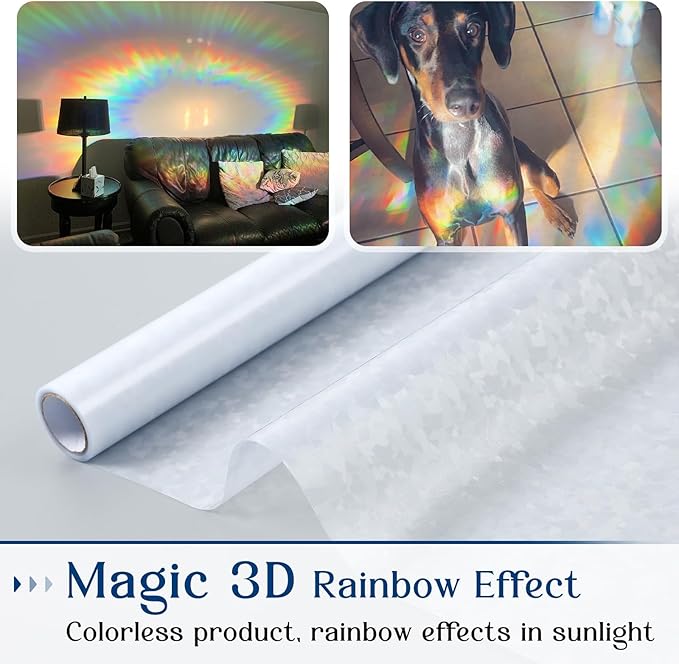 Haton Window Privacy Film, Rainbow Stained Glass Window Clings, 3D Decorative UV Sun Blocking Sticker, Removable Static Cling Heat Control Tint for Home Door, 35.4" x 78.7" Non-Adhesive